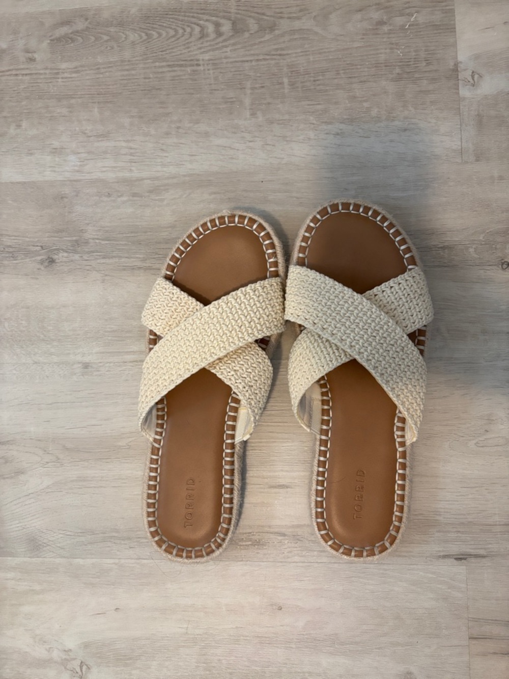 torrid Cream Woven Crisscross Slide Sandals